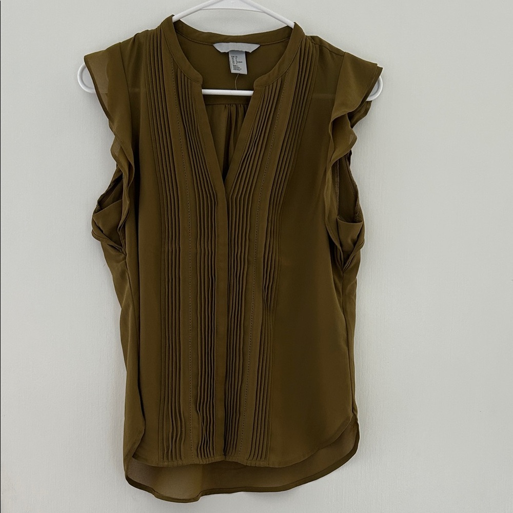 H&M Khaki Ruffle Sleeveless Blouse